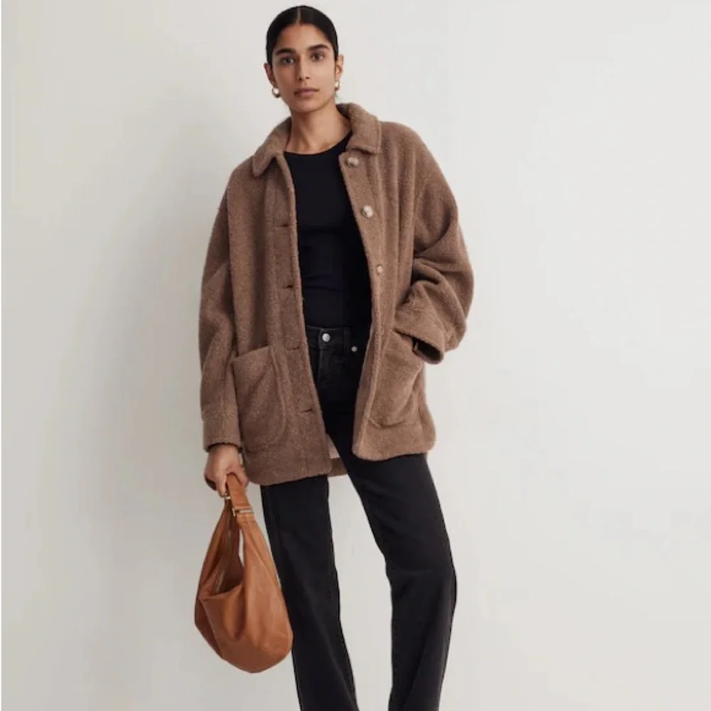 Madewell Teddy Belrose Shirt-Jacket in Heather Oatmeal Sherpa Retail $268